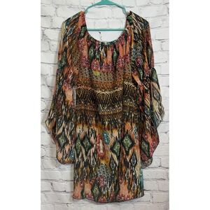 TRUTH NYC Bohemian Print Bell Sleeve Mini Dress Women's Size Large